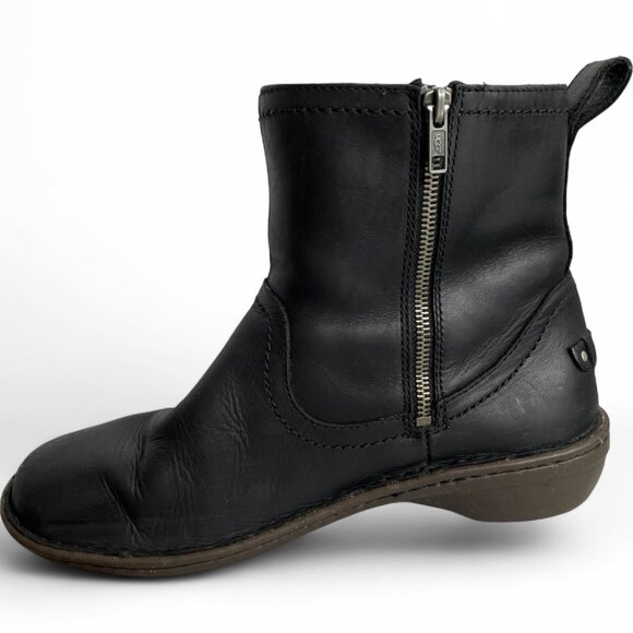 Ugg Neevah Black Shearling Sheepskin Lined Boots Leather Ankle Zip Women's 10 - Picture 5 of 13